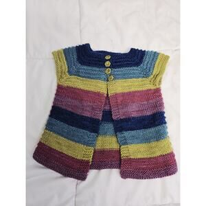 Vtg Handmade Knit Rainbow Vest Girls 24m Colorful Indie Boho Hippy Cottagecore
